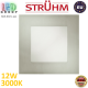 Потолочный светодиодный светильник, Strühm Poland, 12W, 3000K, встроенный, алюминий + стекло, квадратный, матовый хром, RA≥80, MILTON LED D. ЕВРОПА