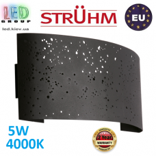 Настінний світлодіодний світильник, Strühm Poland, 5W, 4000K, накладний, стальний, чорний, RA≥80, MIGO LED. ЄВРОПА