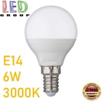 Світлодіодна LED лампа 6W, E14, G45, 3000K - тепле світіння, алюпласт, RA≥90