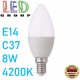 Светодиодная LED лампа 8W, E14, C37, 4200K - нейтральное свечение, алюпласт, RA≥90