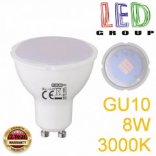 Світлодіодна LED лампа 8W, GU10, MR16, 3000K - тепле світіння, пластик, RA≥80