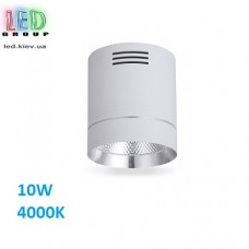 Світлодіодний LED світильник, стельовий, 10W, 4000К, 35°, накладний, круглий, алюміній + скло, білий, RA≥80