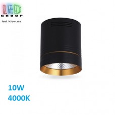 Світлодіодний LED світильник, стельовий, 10W, 4000К, 35°, накладний, круглий, алюміній + скло, чорний, RA≥80