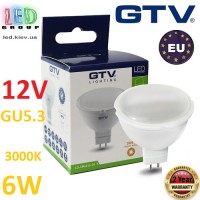 Світлодіодна LED лампа GTV, 6W, 12V, GU5.3, MR16, 3200К - тепле світло. ЄВРОПА!!! Гарантія - 2 роки