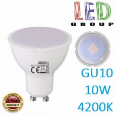 Светодиодная LED лампа 10W, GU10, MR16, 4200K - нейтральное свечение, пластик, RA≥80