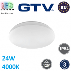 Светодиодный LED светильник GTV, 24W (EMC+), 4000K,  IP54, фасадный, круглый, пластиковый, белый, Ra≥80, SATURN BIS. ЕВРОПА! Гарантия - 3 года