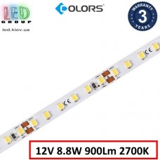 Світлодіодна стрічка COLORS, 12V, SMD 2835, 120 led/m, 8.8W, IP20, 2700K - білий теплий, Premium. Гарантія - 3 роки