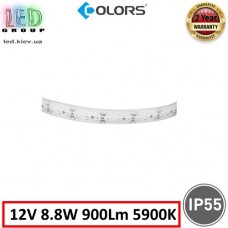 Світлодіодна стрічка COLORS, 12V, SMD 2835, 120 led/m, 8.8W, IP55/65, 5900K - білий холодний, Premium. Гарантія - 3 роки