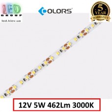 Світлодіодна стрічка COLORS, 12V, SMD 2835, 120 led/m, 5W, IP20, 3000K - білий теплий, Premium. Гарантія - 5 років