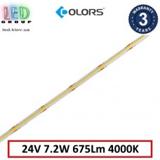 Світлодіодна стрічка COLORS, 24V, COB (суцільне світіння), 7.2W, IP20, 4000K - білий нейтральний, Premium. Гарантія - 3 роки