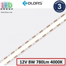 Світлодіодна стрічка COLORS, 12V, COB (суцільне світіння), 8W, IP20, 4000K - білий нейтральний, Premium. Гарантія - 3 роки