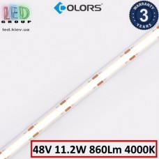 Светодиодная лента COLORS, 48V, COB (сплошное свечение), 11.2W, IP20, 4000K - белый нейтральный, 10mm, Premium. Гарантия - 3 года