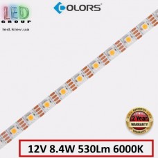 Світлодіодна стрічка 12V, 5050, 60 led/m, 8.4W, IP20, 530Lm, 6000K - білий холодний, Premium. Гарантія – 2 роки