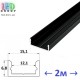 Профиль алюминиевый АНОДИРОВАННЫЙ чёрный для светодиодной ленты (до 15W на метр) 2 метра, ЛП-7 PREMIUM