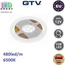 Світлодіодна стрічка GTV, 12V, COB LED, 480 led/m, 10W, 6500K - білий холодний, Premium. Гарантія - 24 місяці