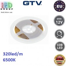 Світлодіодна стрічка GTV, 12V, COB LED, 320 led/m, 8W, 6500K - білий холодний, Premium. Гарантія - 24 місяці