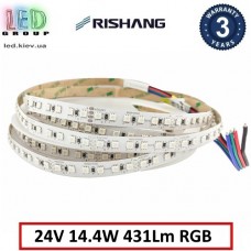 Світлодіодна стрічка LED RISHANG, 24V, SMD 3838, 120 led/m, 14.4W, IP20, RGB, Premium. Гарантія - 3 роки