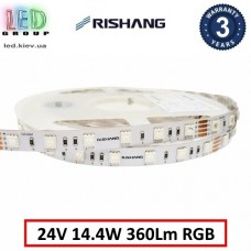 Світлодіодна стрічка RISHANG, 24V, SMD 5050, 60 led/m, 14.4W, IP20 (IP33), RGB, VIP. Гарантія - 3 роки