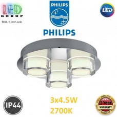 Світлодіодний LED світильник Philips, 3x4.5W, 2700K, 1500Lm, стельовий, накладний, IP44, метал + скло, кольору глянсовий хром. Гарантія – 2 роки