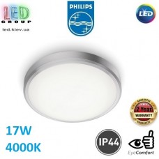 Світлодіодний LED світильник Philips, 17W, 4000K, 1700Lm, стельовий, накладний, IP44, метал + пластик, круглий, матовий хром, Ø313x90мм. Гарантія – 2 роки
