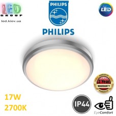 Світлодіодний LED світильник Philips, 17W, 2700K, 1500Lm, стельовий, накладний, IP44, метал + пластик, круглий, матовий хром, Ø313x90мм. Гарантія – 2 роки