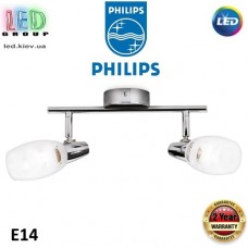 Светильник/корпус Philips, 2xE14, потолочный, накладной, поворотный, металл + стекло, цвета глянцевый хром . Гарантия - 2 года