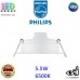 Світлодіодний LED світильник Philips, 5.5W, 6500K, 550Lm, стельовий, врізний, круглий, білий. Гарантія – 2 роки