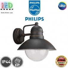 Світильник/корпус Philips, 1xE27, фасадний, IP44, чорний + коричневий, метал + скло. Гарантія – 2 роки