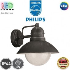 Світильник/корпус Philips, 1xE27, фасадний, IP44, чорний + сріблястий, метал + скло. Гарантія – 2 роки