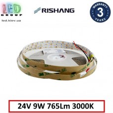 Світлодіодна стрічка RISHANG, 24V, SMD 2835, 120 led/m, 9.0W, IP20, 3000K - білий теплий, 10м, VIP. Гарантія - 3 роки