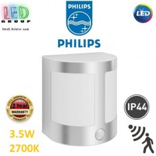 Світлодіодний LED світильник Philips, 3.5W, 2700K, 320Lm, фасадний, настінний, з датчиком руху, IP44, метал + пластик, кольору матовий хром. Гарантія - 2 роки