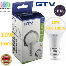 Светодиодная LED лампа GTV, 10W, E27, диммируемая, 10%/50%/100%. ЕВРОПА!!! Гарантия - 2 года