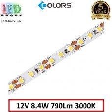 Світлодіодна стрічка COLORS, 12V, SMD 2835, 120 led/m, 8.4W, IP20, 3000K - білий теплий, Premium. Гарантія - 5 років