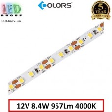 Світлодіодна стрічка COLORS, 12V, SMD 2835, 120 led/m, 8.4W, IP20, 4000K - білий нейтральний, Premium. Гарантія - 5 років