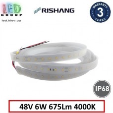 Світлодіодна стрічка RISHANG, 48V, SMD 2835, 84 led/m, 6W, IP68, 4000K - білий нейтральний, 50м, VIP. Гарантія - 3 роки