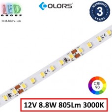 Світлодіодна стрічка COLORS, 12V, SMD 2835, 120 led/m, 8.8W, IP20, 3000K - білий теплий, Ra≥90, Premium. Гарантія - 3 роки