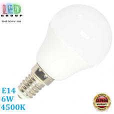 Светодиодная LED лампа, 6W, E14, G45, 4500К – нейтральное свечение, AL + PL, RА≥80
