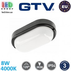 Світлодіодний LED світильник GTV, 8W (EMC+), 4000K, IP54, накладний, овальний, пластиковий, чорний, KODO-OV. ЄВРОПА! Гарантія - 3 роки