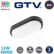 Світлодіодний LED світильник GTV, 12W (EMC+), 4000K, IP54, накладний, овальний, пластиковий, чорний, KODO-OV. ЄВРОПА! Гарантія - 3 роки