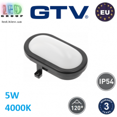 Світлодіодний LED світильник GTV, 5W (EMC+), 4000K, IP54, фасадний, овальний, пластиковий, чорний, OVALIO. ЄВРОПА! Гарантія - 3 роки