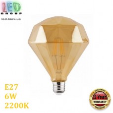 Світлодіодна LED лампа 6W, E27, 2200K - тепле світіння, філамент, "діамант", скло, amber, RA>70