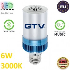 Светодиодная LED лампа GTV, 6W, E27, 3000К, Bluetooth, Wireless music. ЕВРОПА!!! Гарантия - 2 года