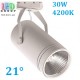 Светодиодный LED светильник, трековый, 30W, Econom, 4200К, 21°, двухфазный, IP20, белый корпус, сталь.