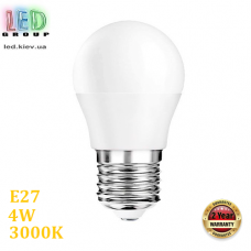 Светодиодная LED лампа 4W, E27, G45, 3000К – тёплое свечение, алюпласт, RА≥80