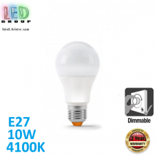 Світлодіодна LED лампа, з димируванням, 10W, E27, A60, 4100K - нейтральне світіння, RA≥90. Гарантія - 2 роки.