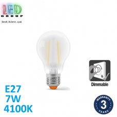 Світлодіодна LED лампа, з димируванням, 7W, E27, А60, 4100K - нейтральне світіння, філамент, скло, RA≥90