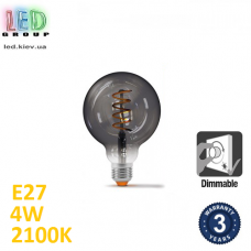 Світлодіодна LED лампа, з димируванням, філамент, 4W, E27, G95, 2100K - тепле світіння, скло тоноване, RA≥90