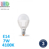 Світлодіодна LED лампа 7W, E14, G45, 4100K - нейтральне світіння, алюпласт, RA≥90. Гарантія - 3 роки