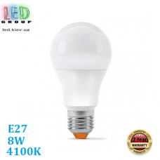 Світлодіодна LED лампа 8W, E27, A60, 4100K - нейтральне світіння, алюпласт, RA≥90