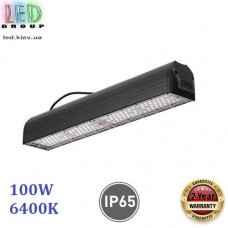 Светодиодный LED светильник 100W, 6400К, IP65, линейный, алюминий, чёрный